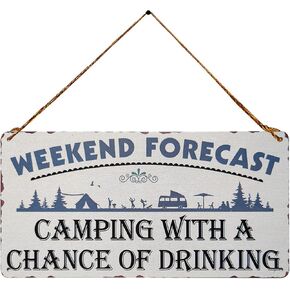 Weekend Forecast Camping with A Chance of Drinking Vintage Metal Signs Wall Art Hanging Farmhouse Home Decor Camping Sign Plaque for Camper 5X10Inch