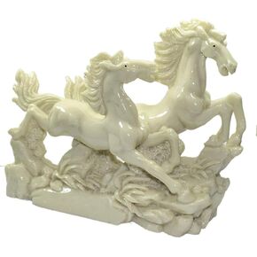 Petrichor Victory Galloping White Running Horses Pair Figurine for Positive Energy Vibrations (Colour: Dull White, Length: 8 inches)