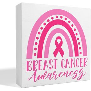 Breast Cancer Awareness Gifts for Women Friends, Breast Cancer Survivor Gifts Fight Breast Cancer Warrior Support Gifts, Breast Cancer Decor Wooden Box Sign, Breast Cancer Awareness