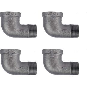 PIPE DÉCOR 1 in. Black Malleable Iron 90 Degree Street Elbow, 4 Pack, for DIY Pipe Furniture Building and Regular Plumbing Applications