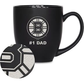 Rico Industries NHL Hockey #1 Dad 15oz Laser Engraved Matte Black Ceramic Bistro Mug - for Hot or Cold Drinks