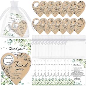 36 Set Wedding Thank You Gifts Rustic Heart Shaped Bottle Opener Wedding Fridge Magnet Thank You Blessing Tag Card and Organza Bag Birthday Bridal Party Favor for Wedding Souvenirs