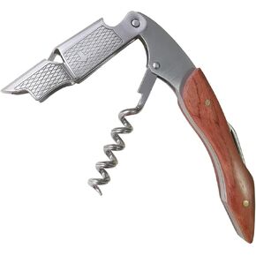 مفتاح المفتاح الاحترافي من الفولاذ المقاوم للصدأ للسقاة، ونادلي المطاعم، والساقي، وفتاحة الزجاجات، وأداة مفتاح النبيذ 3 في 1 مع قاطع الرقائق المعدنية ومفصل مزدوج (خشب الورد) in Kuwait