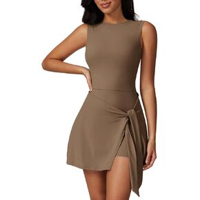 ABOCIW Womens High Neck Tennis Dress Sleeveless Wrap Skirt Built in Shorts Golf Athletic Dress Workout Rompers