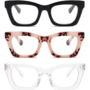 MMOWW Oprah Style Reading Glasses for Women 3 Pack Blue Light Blocking Computer Square Readers with Spring Hinge