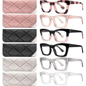 CCVOO 6 Pack Oprah Style Reading Glasses for Women Blue Light Blocking Computer Square Readers with Spring Hinge Men (A1 Mix, 5.5)