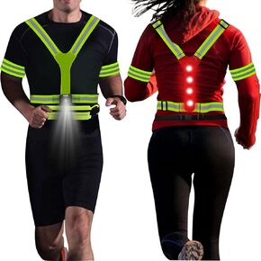 rnairni Lighting LED Reflective Vest Running Light Set, Adjustable Safety Vest, Gear Armbands, Belt Bag with Earphone Hole for Night Running, Motorcycle, Walking, Cycling and Dog Walking Sports