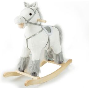 Kids Plush Ride-On Rocking Horse, Ride-On Pony with Wooden Base, Animated Rocking Horse