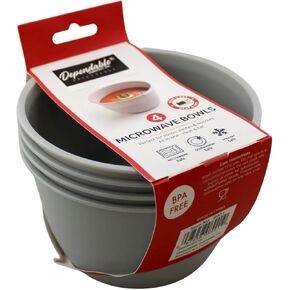 Dependable Industries inc. Essentials Unbreakable Microwave Bowls Heat and Eat 26 OZ Dishwasher Safe BPA-Free Plastic for Serving Soup Pasta Noodles Oatmeal Cereal Stakable Set of 4