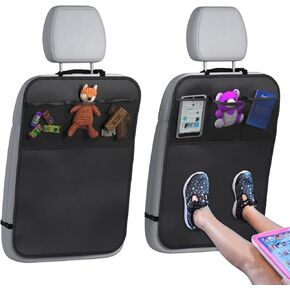 lebogner Back Seat Cover For Kids + 3 Pocket Storage Organizer, 2 Pack Kick Mats Backseat Protector, Car Accessories Waterproof Kick Guard for Vehicles to Protect from Dirt, Mud & Scratches, Pink
