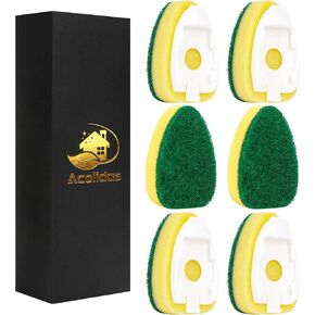 Dishwand Sponges Refills 6, Dish Wand Replacement Sponge Heads Non Scratch Heavy Duty Dispenser Scrubber Pads Dishwashing Scrub Brush with Soap Control Handle Cleaning Supplies for Kitchen Dishwasher