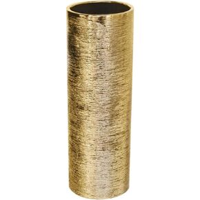 WGV Ceramic Cylinder Vase Width 5" Height 12" Elegant Unique Modern Matte Floral Container Planter Pot Centerpiece for Event Party Wedding Office Home Decor, Gold Textured 1 Piece