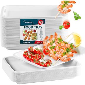 5 Compartment Plates Disposable Heavy Duty (100 Pack) Trays 12.5" x 8.6" - Sugarcane School Trays - Disposable Plates with Compartments Sectioned - Environmentally-Friendly Paper Dividers