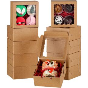 50Pack 4x4x2 Inch Cookie Boxes with Window Bakery Boxes Treat Boxes Truffle Boxes Party Wedding Favor