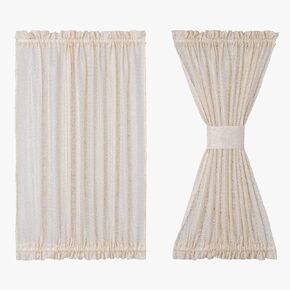 Pom-Pom Green French Door Curtains for Girls 72 Inch Long Elegant Sparkle Curtain Privacy Light Filtering Rod Pocket Voile for Glass Door Patio Front Door Tieback Included, 1 Panel