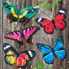 Metal Butterfly Wall Decor - 5 Pack Lifelike Butterflies Wall Art Sculpture Hanging Decorations for Indoor or Outdoor, Yard Patio Fence Garden Decoration, Mother's Day
