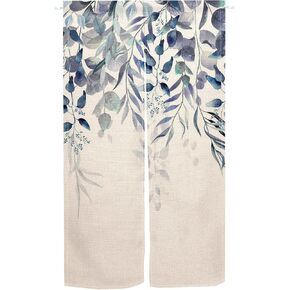 Blue Leaves Noren Japanese Curtain Eucalyptus Doorway Curtain, Aesthetic Watercolor Leaves Tapestry for Wall Hanging,Japanese Noren Bedroom Partition Kithchen Divider Bathroom Door Decor, 33.5"x 59"
