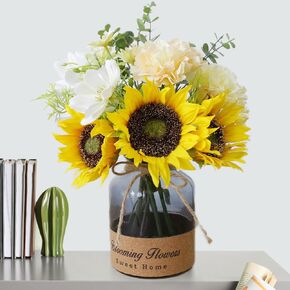 Fake Flowers with Vase,Faux Flower Arrangement with Vase,Artificial Silk Sunflowers in Vase,Sunflower Decor,Sunflower Centerpieces for Tables,Coffee Table Decor