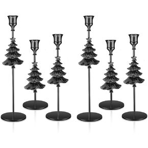 6 Pcs Christmas Tree Candlestick Holders Metal Candle Holders Tall Candle Holder for Christmas Wedding Housewarming Modern Mantel Table Decorative Centerpiece Gift, 3 Sizes (Gold)