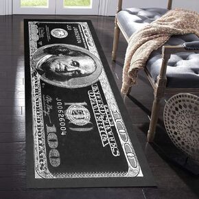 100 Dollar Bill Runner Rug for Hallway Money Rug for Living Room Indoor Entryway Rugs Modern Home Décor Non-Slip Runner Rug for Kitchen Bedroom Dining Room Washable Cash Art Carpet 24"x59"