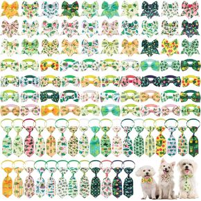 Reginary 100 Pieces Dog Bow Tie Collar Set Include 40 Dog Neckties, and 30 Puppy Bow Tie, 30 Collar Flowers, Adjustable Dog Bows Grooming for Small Medium Dogs Supply (Paw Bone)