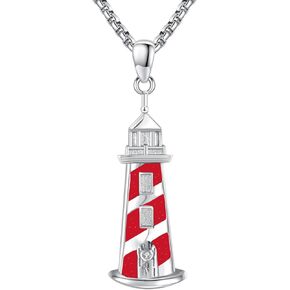 Lighthouse Necklace for Graduation 925 Sterling Silver Dainty Turquoise Lighthouse Pendant Nautical Sailor Lighthouse Jewelry Gift for Men Women