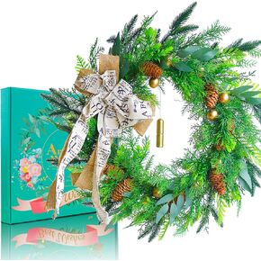 Wreaths for Front Door with Light, 24 Inch Large Door Christmas Wreath for Outside, Red Artificial Wreath for Farmhouse Wall Windows Party Indoor Home Decor