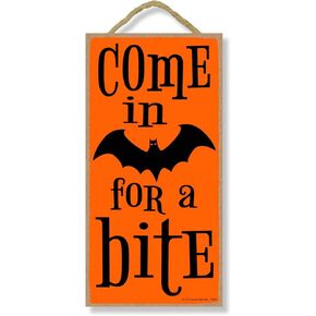 Honey Dew Gifts, Come in For a Bite, 5 inch by 10 inch Hanging Halloween Signs, Wall Art, Decorative Wood Sign, Halloween Decor, 75558