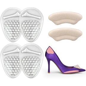 Ball of Foot Cushions Women, Metatarsal Pads, High Heel Comfort Pads, Weight Shifting and Shock Absorbing in Shoes (2 Pairs) (Clear+Beige)