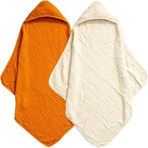 david's kids 2 Pack Hooded Baby Towels, 100% Muslin Cotton Baby Bath Towels, Ultra Soft Breathable Absorbent Towels for Infant Toddler and Kids, Newborn Essentials, Large 32x32Inch, Dinosaur