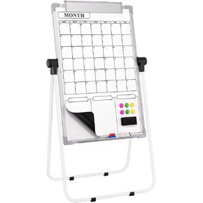 MaxGear Large Monthly White Board Calendar, 36" x 24" Double Sided Dry Erase Board with Stand for School & Classroom, Home & Office Stand Flip Chart, Height Adjustable Easel Whiteboard