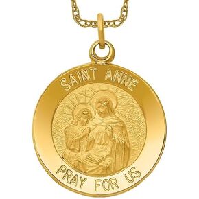 14k Yellow Gold Saint Anne Medal Necklace Charm Pendant Religious Patron St Fine Jewelry For Women Gifts For Her in Kuwait