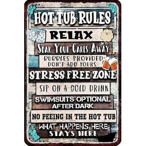 CARNIBELLE Hot Tub Rules Vintage Metal tin Sign Wall Decor Retro Art Funny Decorations for Home Man Cave bedroom 8x12 Inch
