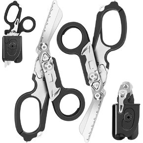 2 Pack Foldable Trauma Shears with Compatible Holster, Emergency Shears with Strap Cutter and Glass Breaker for Outdoor Camping Rescue Scissors Tools