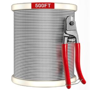 150FT Wire Rope with Cutter, 1/8" Wire Rope, T316 Stainless Steel Cable, Clothes Line Wires, Trellis Wire, 1850 lb Breaking Strength, 7x7 Strands Aircraft Cable for Stair Fence Deck Railing Kit