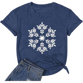 Merry Christmas Tshirts Women Funny Cute Snowflake Letter Print Graphic Print Tee Best Xmas Gifts Holiday Tops