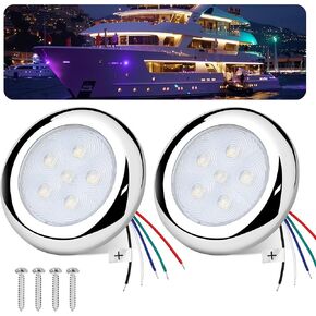 3inch RGBW Boat Courtesy Lights IP68 Waterproof Marine LED Lights Stainless Steel Boat Lights Transom Boat Interior T Top Cabin Deck lights for Pontoon Night Fishing Bass Boat (4Pack)