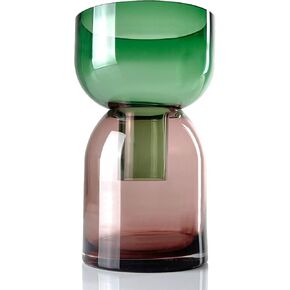 Cloudnola Reversible Large Glass Flower Vase and Bud Vase, Green and Pink, 9.5" Height x 5.6" Dia, Home, Wedding, and Event Decor