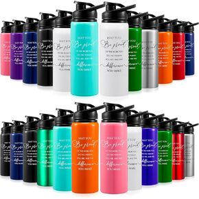 Bokon 24 Pack Thank You Inspirational Gifts Reusable Bottle Aluminum Water Bottle Gym Water Bottle Lightweight Sports Water Bottle Leakproof Metal Water Bottle with Lid for Camping Hiking (25 oz)
