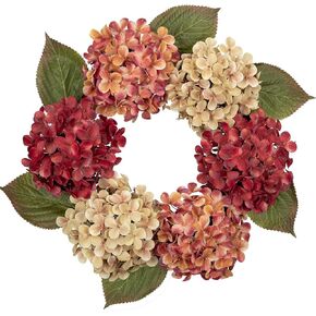 Briful Fall Hydrangea Wreaths 20'' Artificial Hydrangea Wreaths for Front Door Decor Autumn Silk Green Orange Beige Hydrangea Faux Wreaths for Home Mantle Wall Decorations