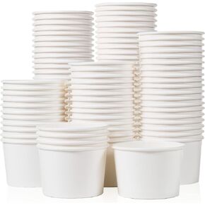 MATICAN Paper Ice Cream Cups - 100-Count 9-Oz Disposable Dessert Bowls for Hot or Cold Food, 9-Ounce Party Supplies Treat Cups for Sundae, Frozen Yogurt, Soup, White