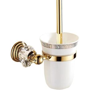 Toilet Brush and Holder Set,Toilet Bowl Brush Mounted,Electroplating Gold Brush Handle Wall-Mounted,with Ceramic Cup Replaceable Brush Heads (Gold)