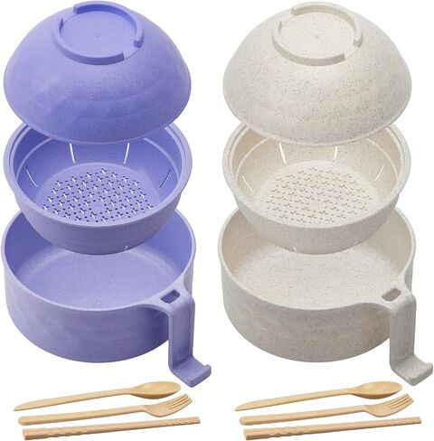 2 Sets Microwave Ramen Cooker Bowl Set 33 oz Quick Ramen Cooker with Handles Ramen Noodle Cooker with Spoon Chopsticks Fork College Dorm Room Apartment Essentials?Black, Beige? in Saudi Arabia