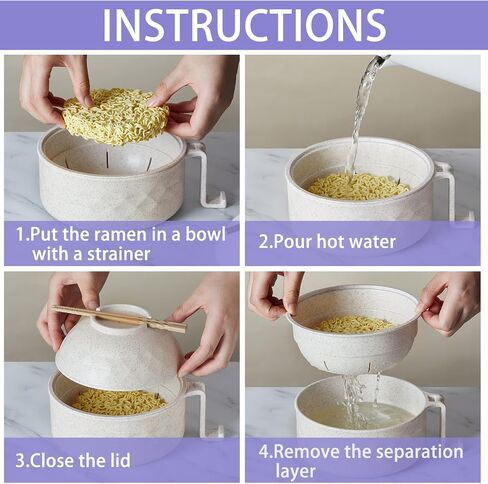 2 Sets Microwave Ramen Cooker Bowl Set 33 oz Quick Ramen Cooker with Handles Ramen Noodle Cooker with Spoon Chopsticks Fork College Dorm Room Apartment Essentials?Black, Beige? in Saudi Arabia
