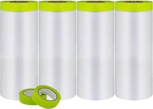 Pre-Taped Masking Film-55inx65ft Tape and Drape Painters Paper Rolls, Plastic Painting Film for Automotive Painting Covering（Masking Film:3rolls,Tape:2rolls in Saudi Arabia
