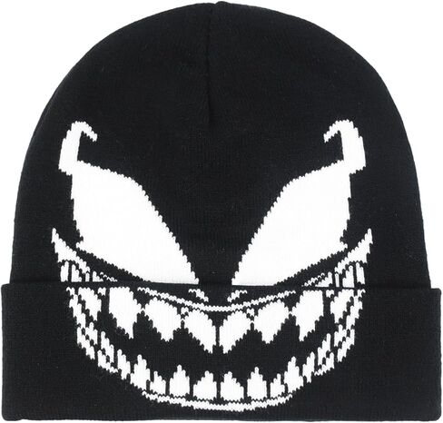 Marvel Venom Beanie Hat, Winter Knit Cap with Cuff and Face Design, Black, One Size in Saudi Arabia