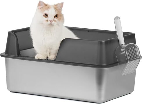 Stainless Steel Cat Litter Box with Scoop, Large Litter Box with High Sided Walls, Durable Metal Kitty Litter Box with Enclosure, Odorless, No Leakage, Easy to Clean (Grey) in Saudi Arabia