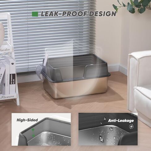 Stainless Steel Cat Litter Box with Scoop, Large Litter Box with High Sided Walls, Durable Metal Kitty Litter Box with Enclosure, Odorless, No Leakage, Easy to Clean (Grey) in Saudi Arabia