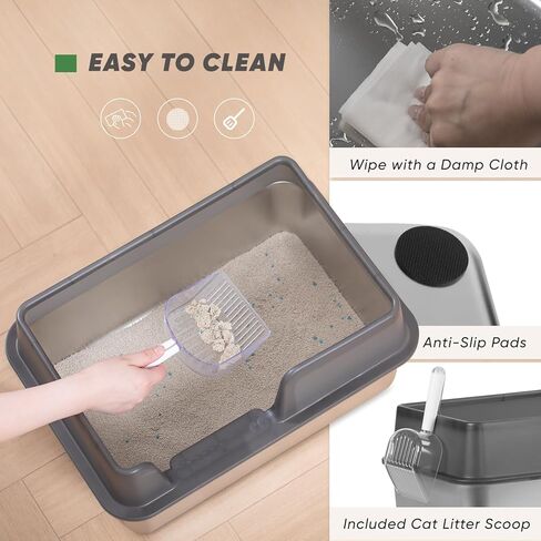 Stainless Steel Cat Litter Box with Scoop, Large Litter Box with High Sided Walls, Durable Metal Kitty Litter Box with Enclosure, Odorless, No Leakage, Easy to Clean (Grey) in Saudi Arabia