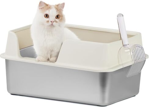 Stainless Steel Cat Litter Box with Scoop, Large Litter Box with High Sided Walls, Durable Metal Kitty Litter Box with Enclosure, Odorless, No Leakage, Easy to Clean (Grey) in Saudi Arabia